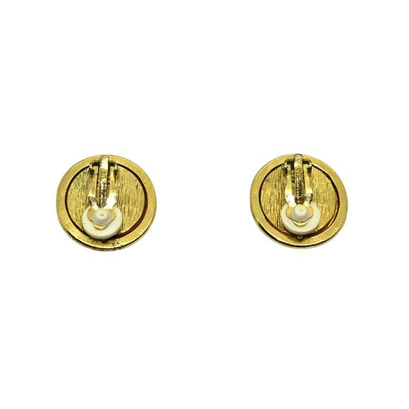 A8 Auth GIVENCHY Vintage Signed Goldtone With Blue Stone Round Clip On Earrings - Picture 3 of 4